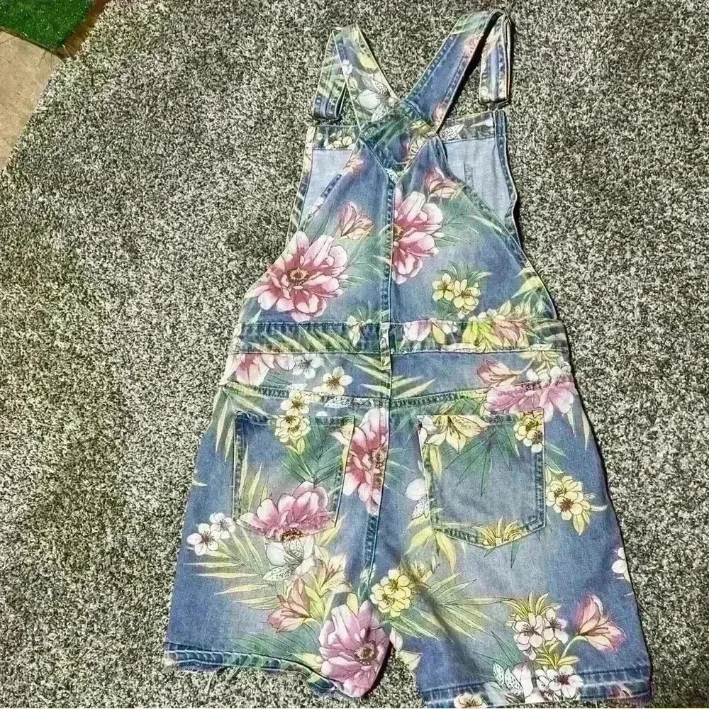 Gap Kids Overalls Youth Girls XL Blue Denim Jeans Floral Flowers Cutoff Shorts